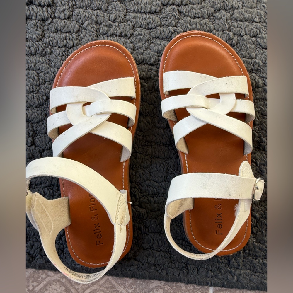 White Kids Leather-Strap Sandals